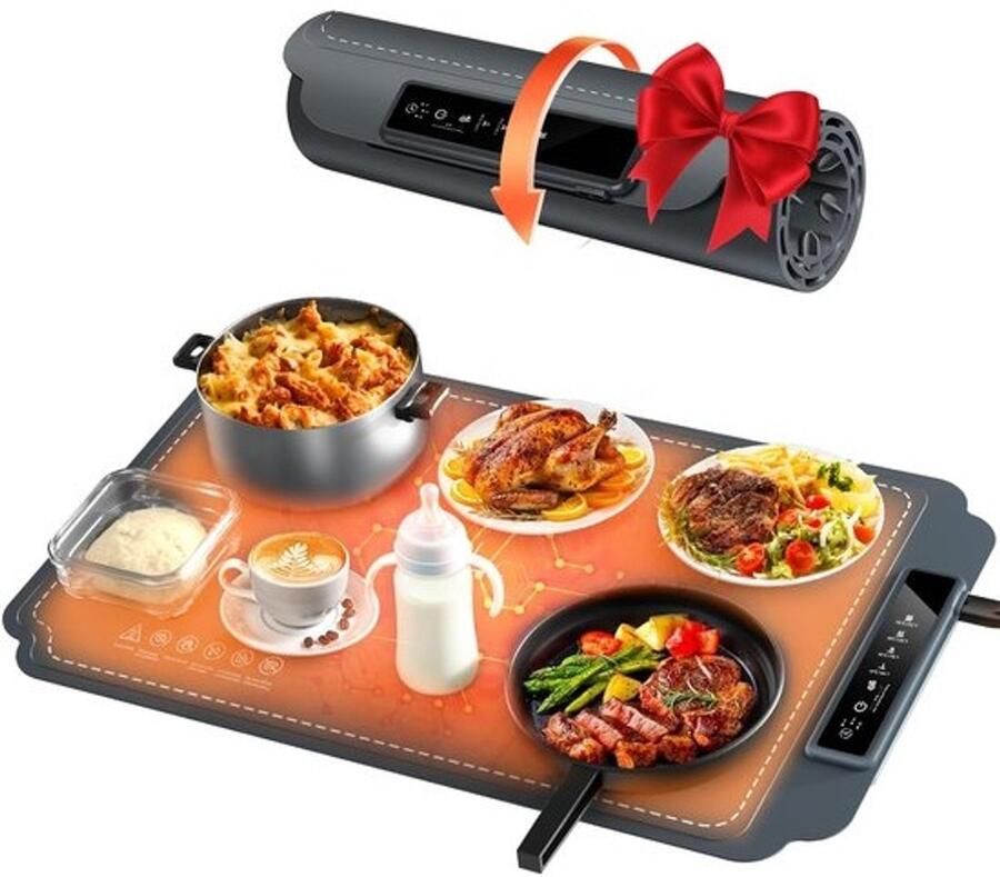 Elektrische Warmhoudplaat Bordenwarmer Feesten Buffet Instelbare Temperatuur Timer 38cm Oppervlak Grijs