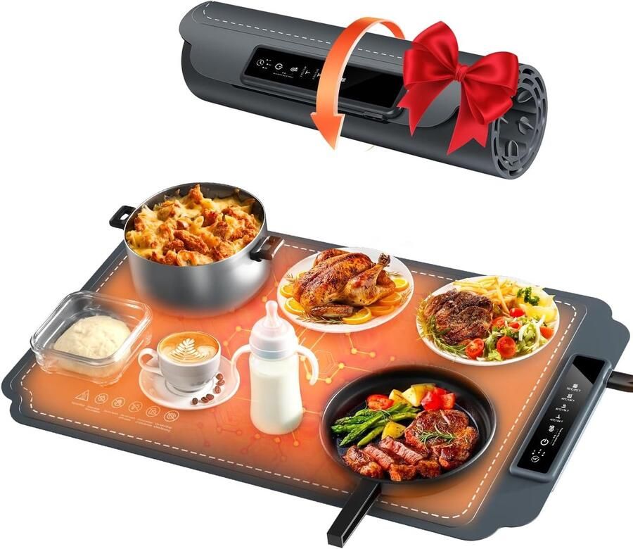 Elektrische Warmhoudplaat Bordenwarmer Feesten Buffet Instelbare Temperatuur Timer 38cm Oppervlak Grijs