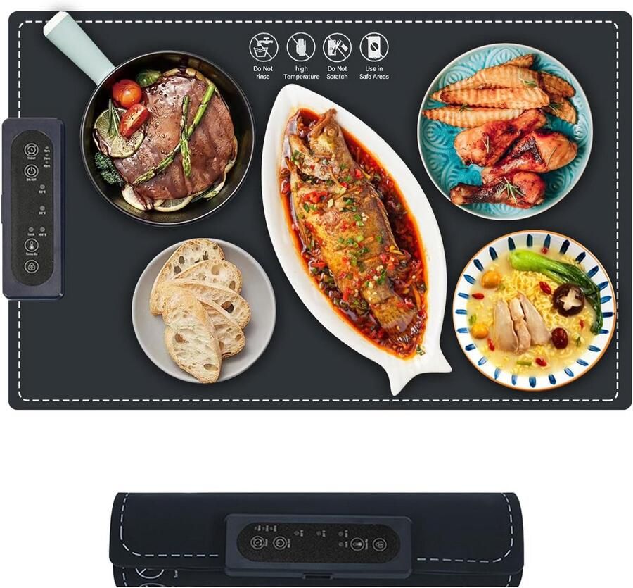 Elektrische Warmhoudplaat Buffet Draagbaar en Opvouwbaar met 3 Temperatuurinstellingen