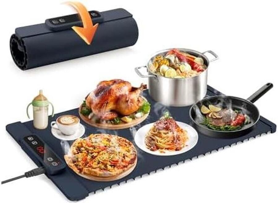 Elektrische Warmhoudplaat Buffet Server Eten Warm Houden Met Timer 5 Temperatuurstanden Donkerblauw