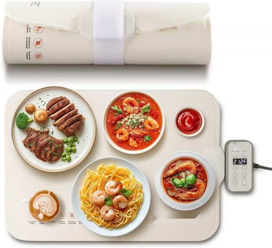 Elektrische warmhoudplaat Buffet warmhoudmat Draagbaar 4 Instelbare Temperatuurstanden Automatische Uitschakeling Voor Feesten en Catering