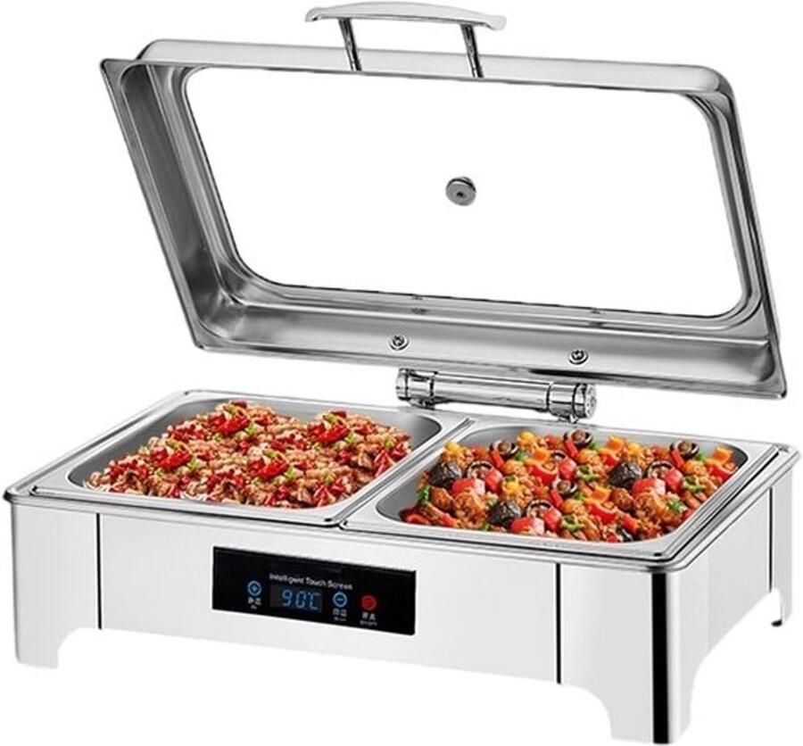 Elektrische Warmhoudplaat Buffetwarmer Chafing Dish Gerechten Warm Houden Instelbare Temperatuur 57x44x56 cm Zilverkleurig