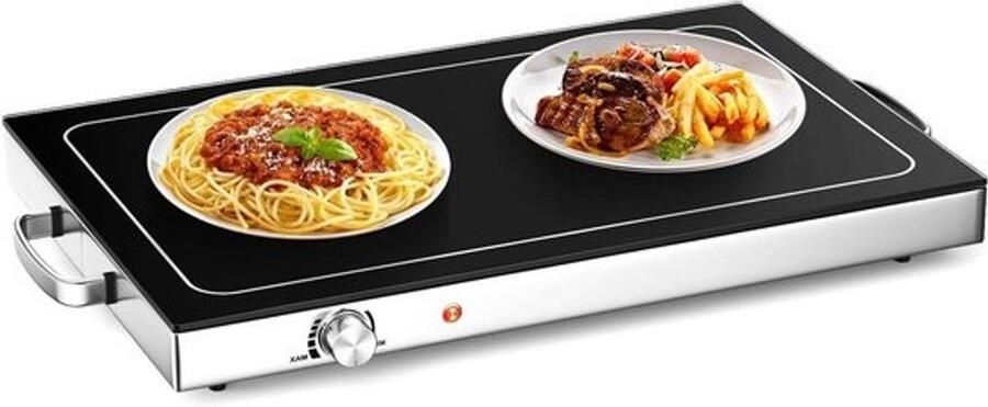 Elektrische warmhoudplaat Buffetwarmer dienblad Gerechten warm houden Instelbare temperatuur 56 x 36 cm Zilver zwart