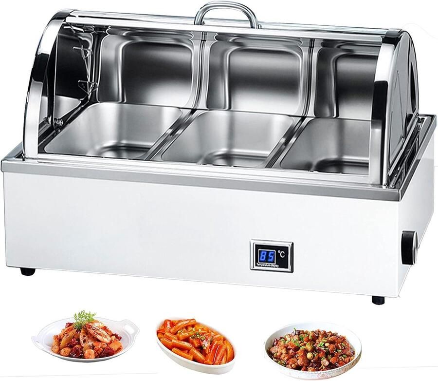 Elektrische Warmhoudplaat Buffetwarmer Serveertafel Warme Gerechten Serveren Instelbare Temperatuur Touchscreen 57x37x33cm Zilver