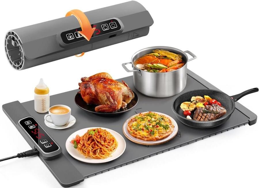 Elektrische Warmhoudplaat Buffetwarmer Serveerwarmer Eten Warm Houden Snelle Volledige Oppervlakte Verwarming 40 x 55 cm Grijs