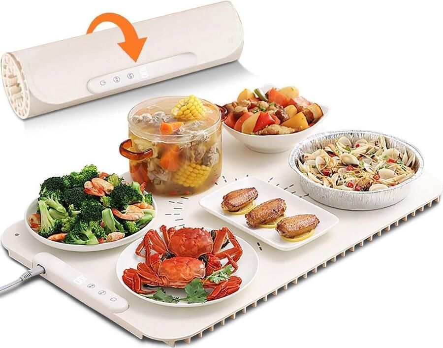 Elektrische Warmhoudplaat Draagbare Voedselwarmer Buffet Warm Houden Instelbare Temperatuur 60-100 Graden Zwart