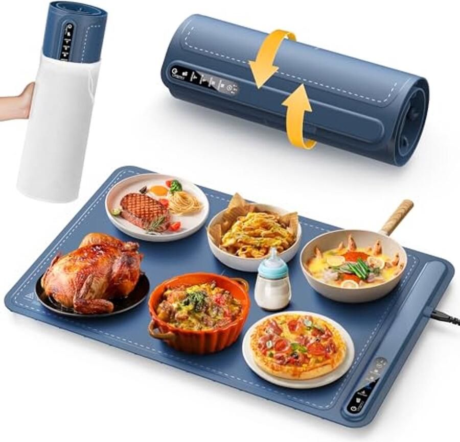 Elektrische warmhoudplaat Eten warmhouder Gerechten warm houden 4 standen 1 3 5h timer 418 x 128 cm Blauw