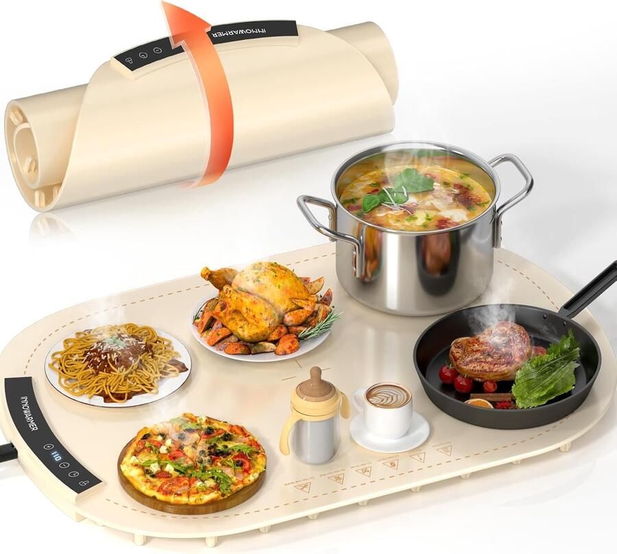 Elektrische Warmhoudplaat Geel Opvouwbaar Siliconen Voedselverwarmer voor Buffet