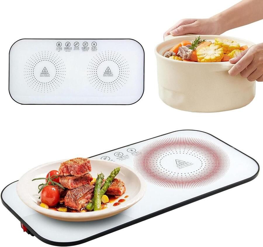 Elektrische Warmhoudplaat Keuken Plaat Eten Warm Houden Snelle Verwarming 18 x 37 cm Wit