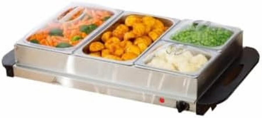 Elektrische Warmhoudplaat met 4 RVS Schalen voor Buffet