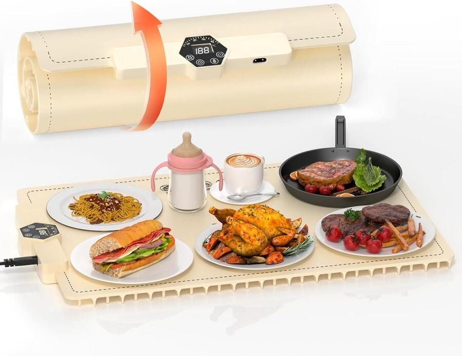 Elektrische Warmhoudplaat met 5 Temperaturen en Timer Opvouwbaar