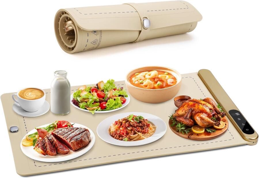 Elektrische warmhoudplaat met 6 temperatuurstanden en auto-off geschikt voor levensmiddelen oprolbare warmteplaat (50-100 °C) voedselwarmer voor buffet familie keuken