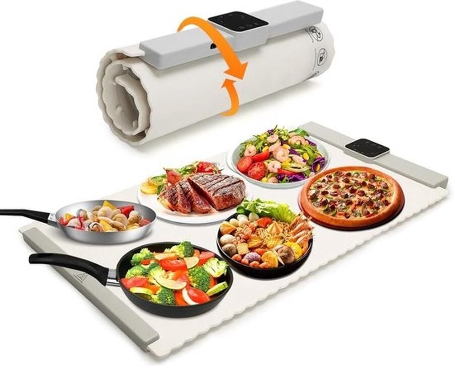 Elektrische Verwarmingsplaat Warmhoudplaat Flexibel Eten Warm Houden Instelbare Temperatuur 58x35 cm Zwart