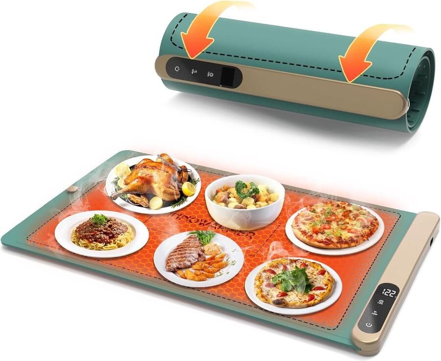 Warmhoudplaat Elektrisch Voedselverwarmer Buffet Eten Warm Houden Opvouwbaar Siliconen Ontwerp 60 x 38 cm Zwart