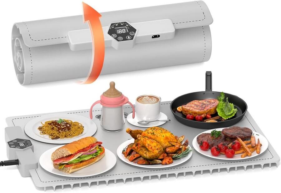 Elektrische Warmhoudplaat met Timer Opvouwbaar & Temperatuurinstelbaar