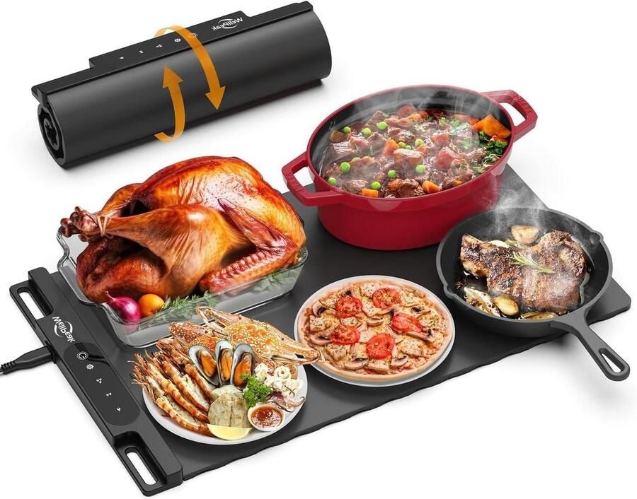 Elektrische Warmhoudplaat Onderzetter Mat Voedsel Warm Houden Verstelbare Temperatuur 24 x 15 Inch Zwart