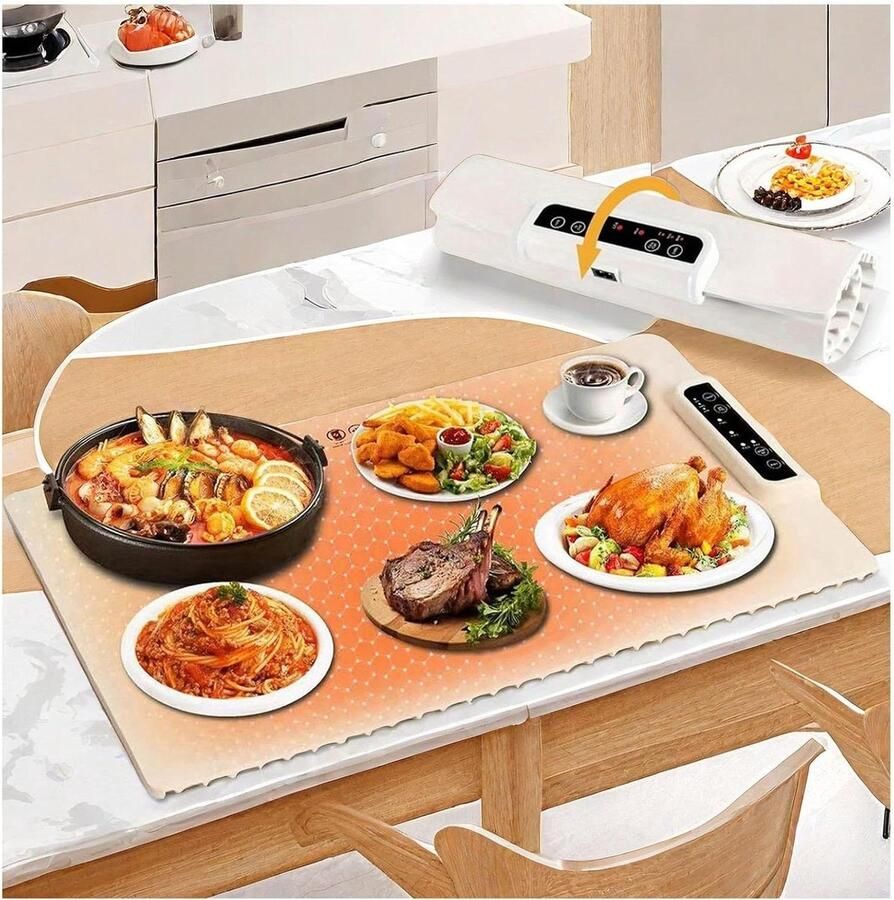 Elektrische Warmhoudplaat Opvouwbare Mat Voedsel Warm Houden 3 Temperatuurstanden 60 x 38 cm Wit
