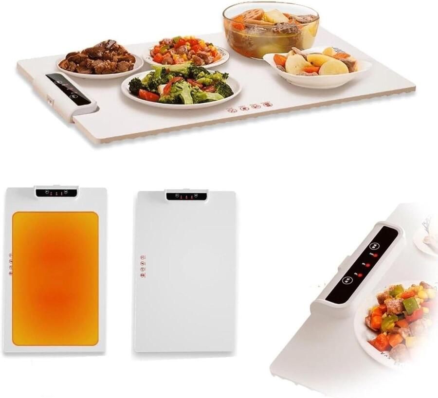 Elektrische warmhoudplaat Opvouwbare warmer Eten warm houden Instelbare temperatuur 60x38 cm Zwart