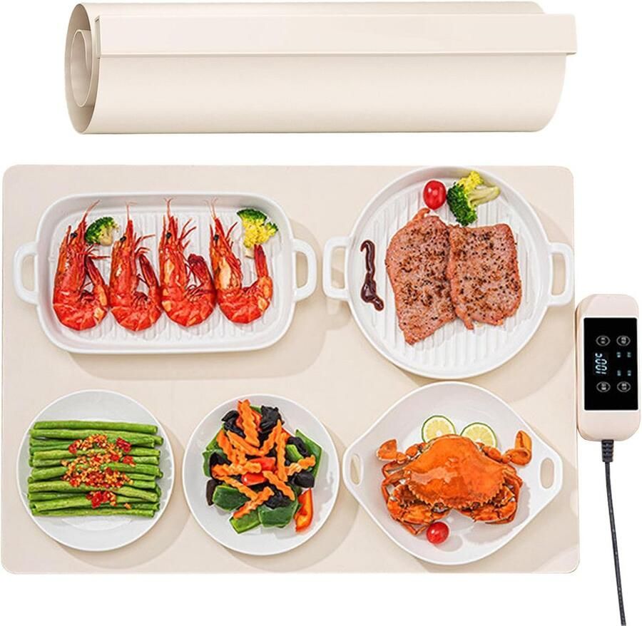 Elektrische warmhoudplaat Veelzijdige warmteplaat Eten warm houden Opvouwbaar en dun 63 x 38 cm Wit