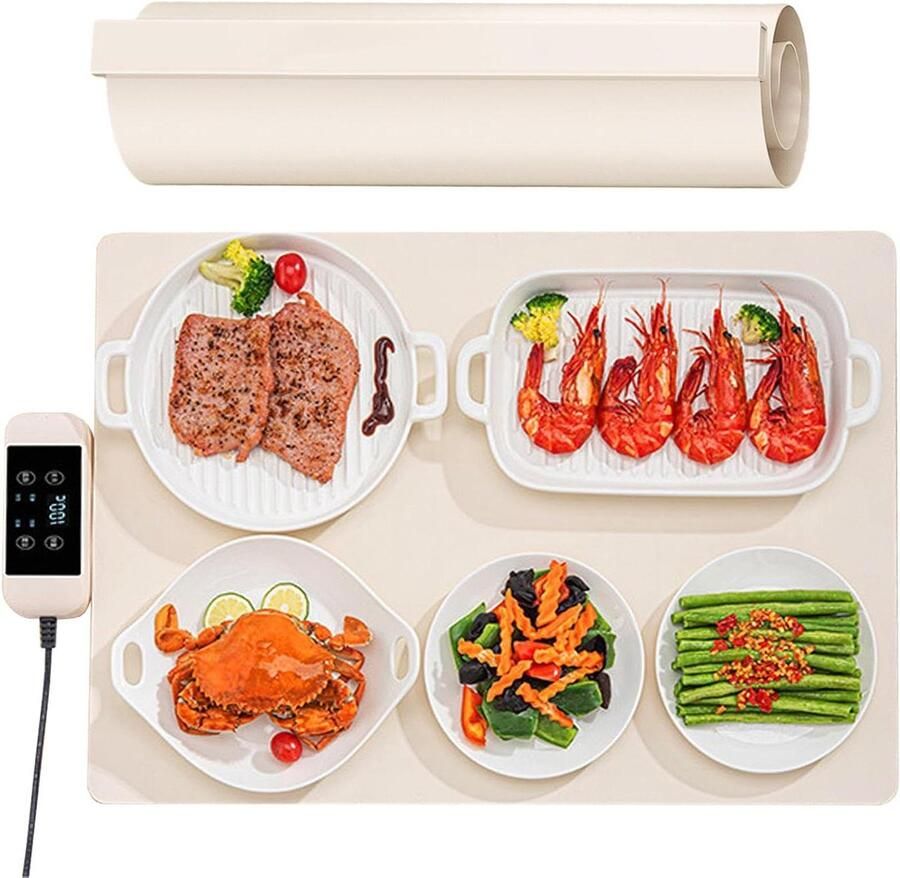 Elektrische Warmhoudplaat Veelzijdige Warmteplaat Eten Warm Houden Opvouwbaar Siliconenontwerp 63 x 38 cm Wit