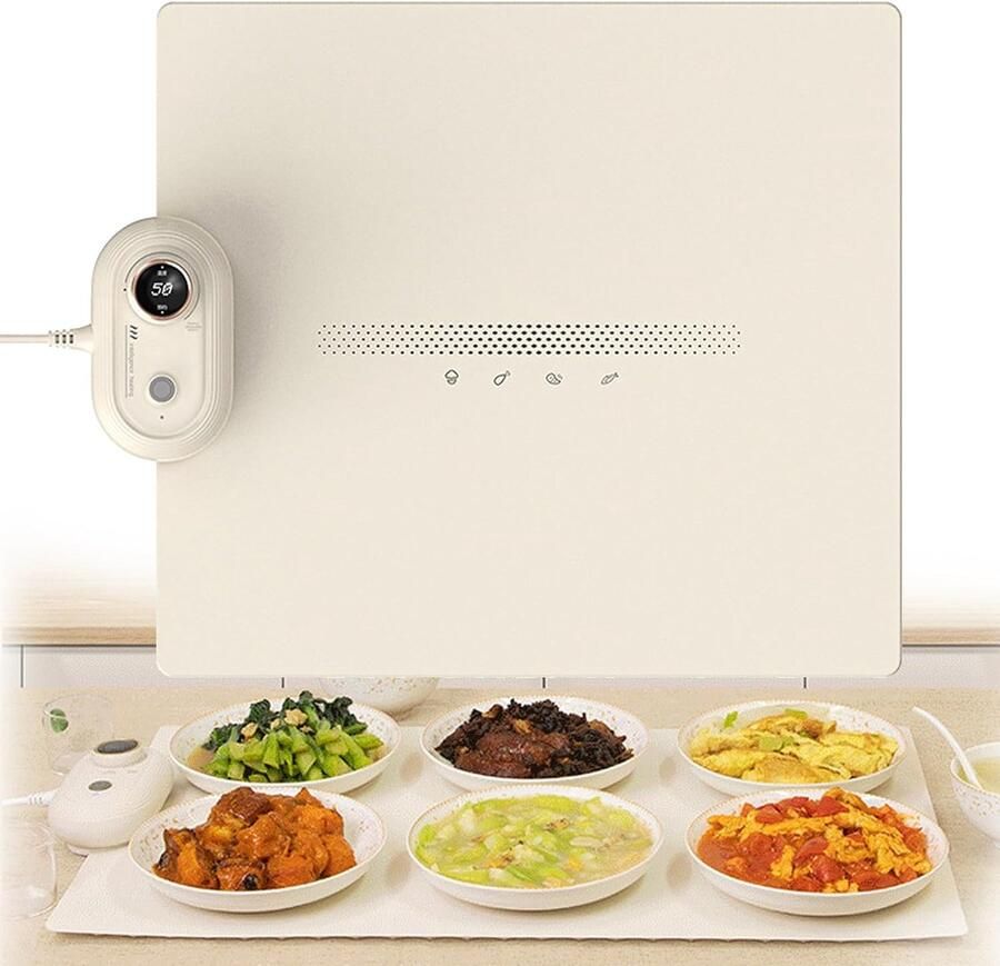 Elektrische Warmhoudplaat Verwarmde Tafelmat Eten Warm Houden Instelbare Temperatuur 42x38cm Zwart