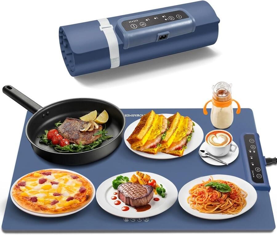 Elektrische Warmhoudplaat Verwarmend Dienblad Eten Warm Houden Verstelbare Temperatuur 40 x 13 cm Zwart