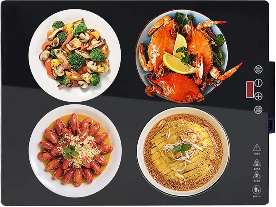 Elektrische warmhoudplaat Verwarmingsdienblad Maaltijden warmhouden Instelbare temperatuur 50x38 cm Zwart