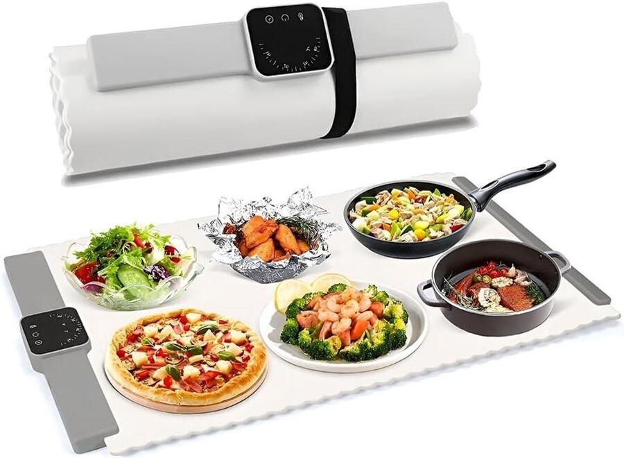Elektrische Warmhoudplaat Verwarmingsmat Buffetwarmer Eten Warm Houden Instelbare Temperatuur 66 x 39 cm Wit
