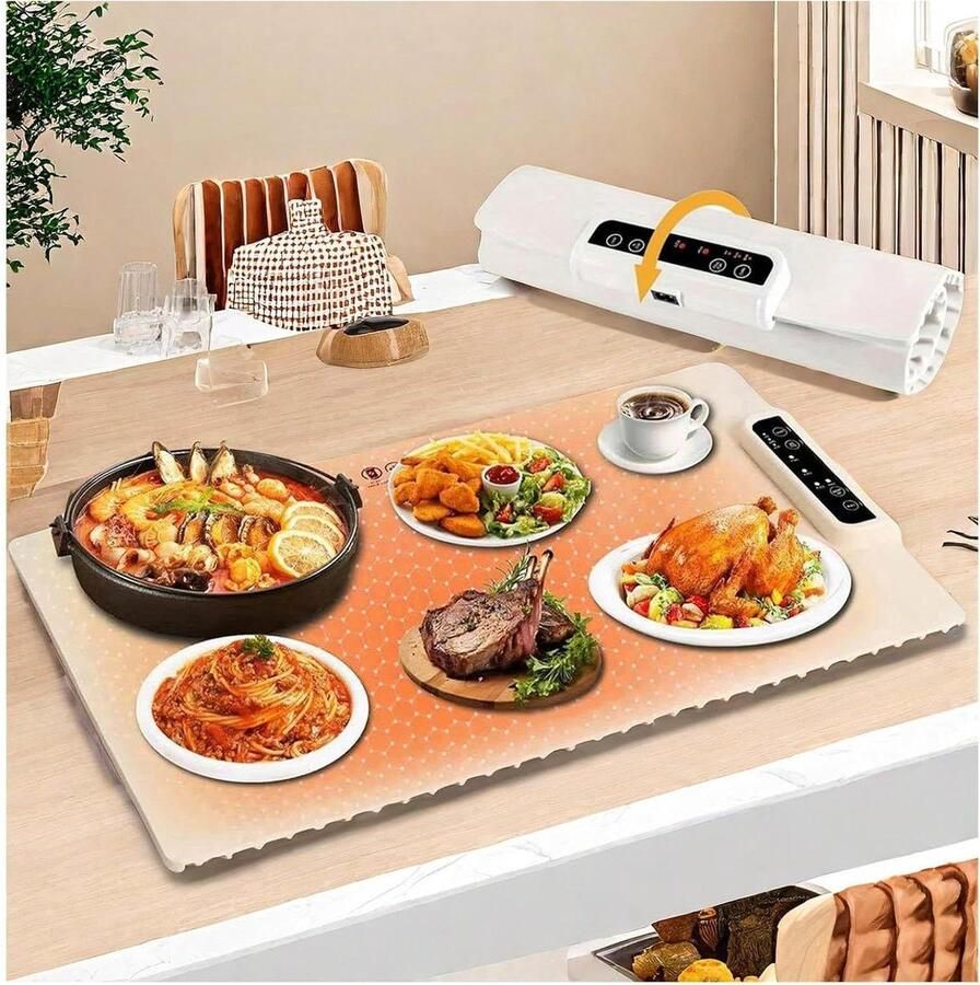 Elektrische Warmhoudplaat Verwarmingsmat Eten Warm Houden Grote Oppervlakte Verwarming 60 x 38 cm Wit