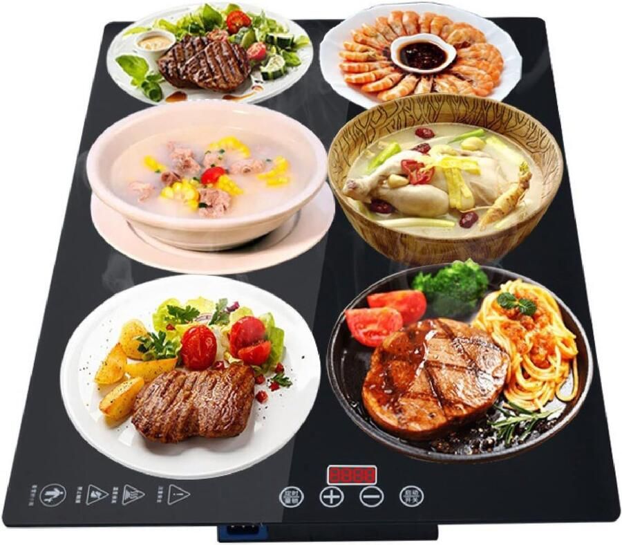 Elektrische Warmhoudplaat Verwarmingsplaat Buffet Eten Warm Houden Instelbare Temperatuur Touchscreen Gehard Glas Zwart