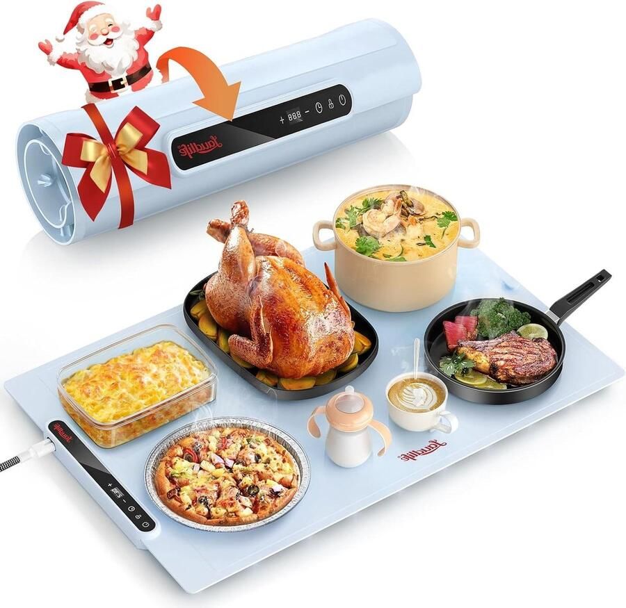 Elektrische Warmhoudplaat Verwarmingsplateau Buffet Eten Warm Houden 7 Temperatuurstanden 60 x 40 cm Donkerblauw