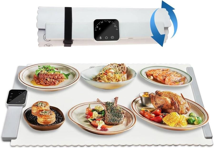 Elektrische Warmhoudplaat Verwarmingsplateau Eten Warm Houden Instelbare Temperatuur Extra Groot Zwart