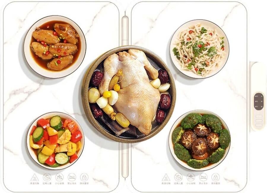 Elektrische Warmhoudplaat Verwarmingsplateau Eten Warm Houden Opvouwbaar Dun Design 60x45cm Wit