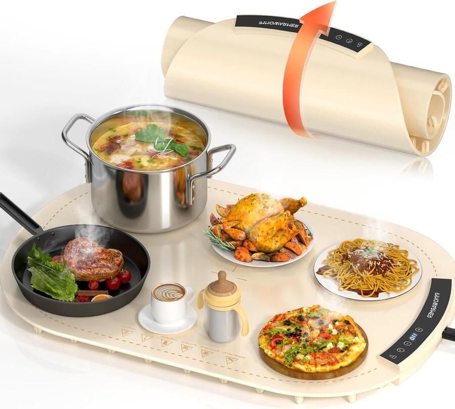 Elektrische Warmhoudplaat Voedselverwarmer Buffet Eten Warm Houden Opvouwbaar Siliconen 40 x 12 x 12 cm Geel