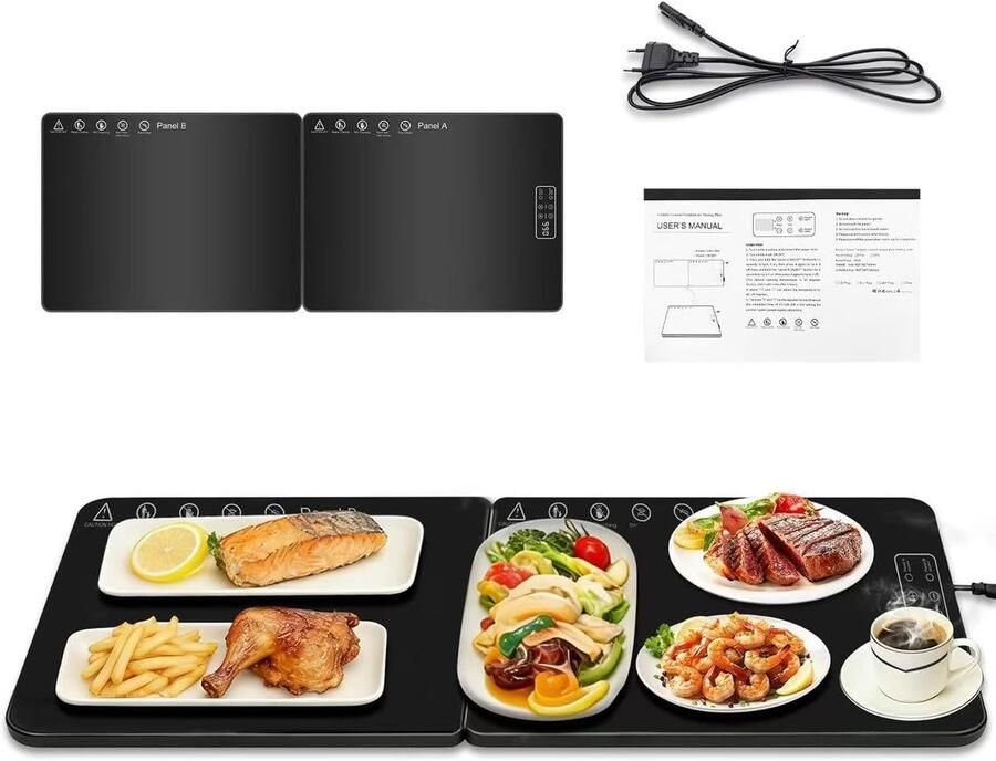 Elektrische Warmhoudplaat Voedselverwarmer Buffet Gerechten Warm Houden Dubbele Verwarmingszones 80 x 30 CM Zwart