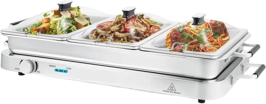 Elektrische Warmhoudplaat Voedselverwarmer Buffet Gerechten Warm Houden Temperatuurregelaar 9 Liter Zilver