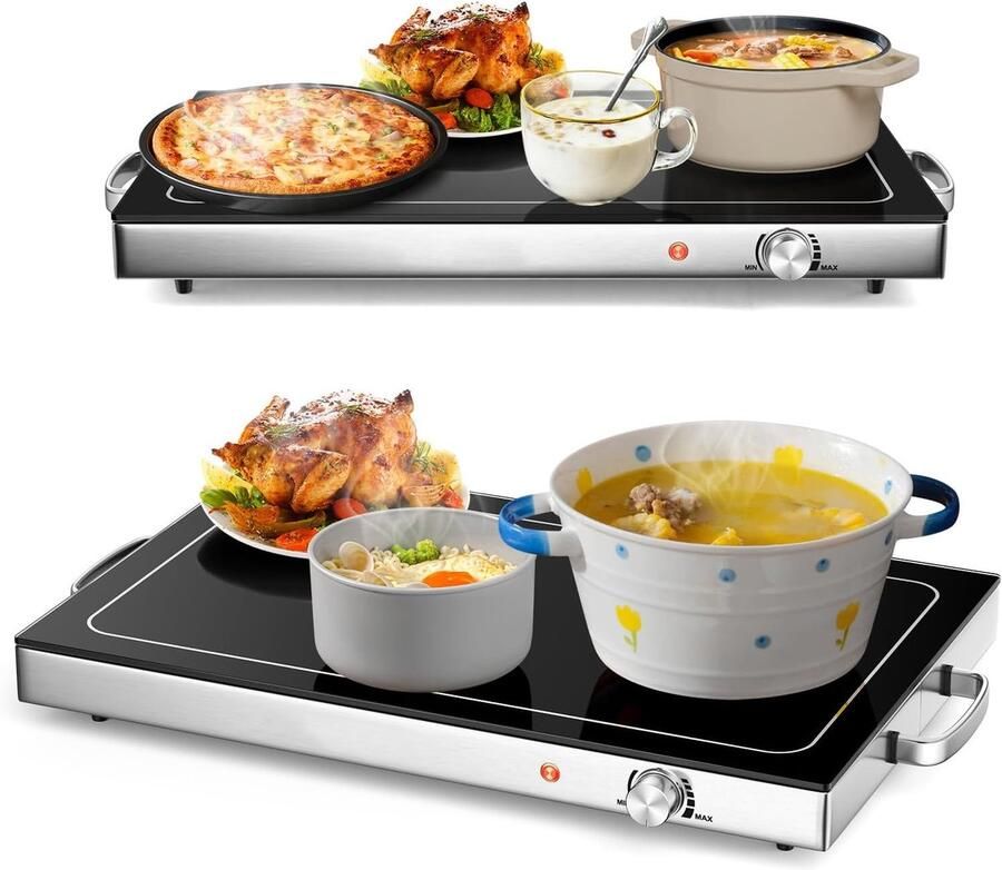 Elektrische Warmhoudplaat Voedselverwarmer Buffet Gerechten Warm Houden Traploze Temperatuurregeling 56x36cm Oppervlak Zwart
