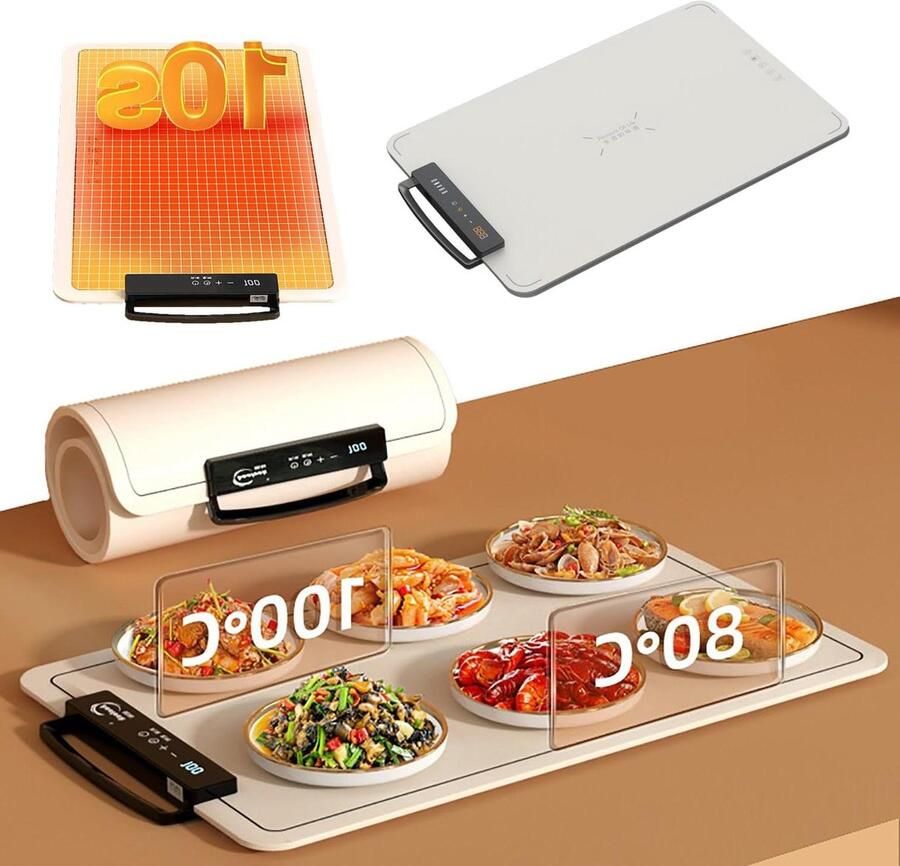 Elektrische Warmhoudplaat Voedselverwarmer Eten Warm Houden Opvouwbaar Ontwerp 60 x 38 cm Wit
