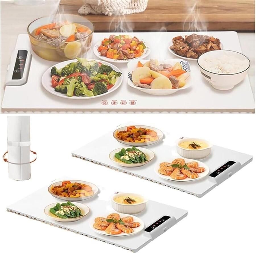 Elektrische warmhoudplaat Voedselverwarmer Placemat Eten Warm Houden Instelbare Temperatuur 60x38 cm Zwart