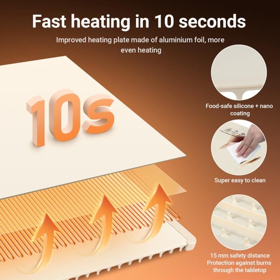 Elektrische- Warmhoudplaat -Voedselverwarmer Siliconen Opvouwbaar Draagbaar Instelbare Temperatuur Volledig Verwarmend Oppervlak- 240W -65x38cm-Beige
