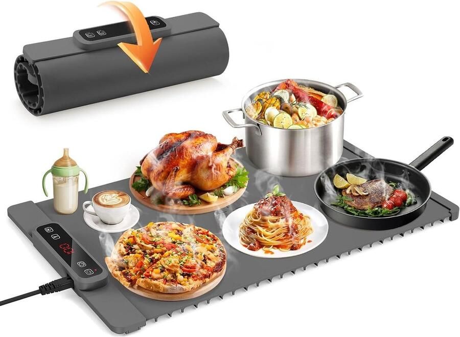Elektrische Warmhoudplaat Voedselwarmer Buffet Server Eten Warm Houden Opvouwbaar Met Timer Niet gespecificeerd Grijs