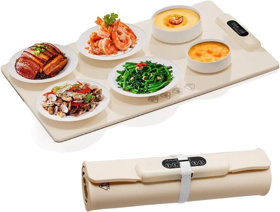 Elektrische Warmhoudplaat Voedselwarmer Mat Buffetten Warm Houden Opvouwbaar Ontwerp 60 x 38 cm Melkwit