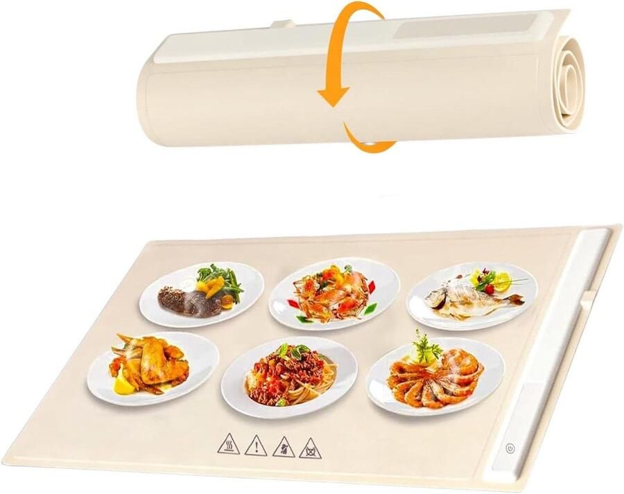 Elektrische Warmhoudplaat Voedselwarmer Oprolbaar Eten Warm Houden Snel Verwarmend 10s Oprolbaar Beige