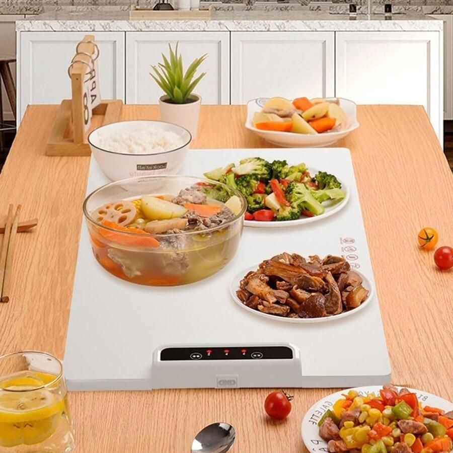 Elektrische warmhoudplaat Voedselwarmer opvouwbaar Eten warm houden Instelbare temperatuur 378x608 mm Wit