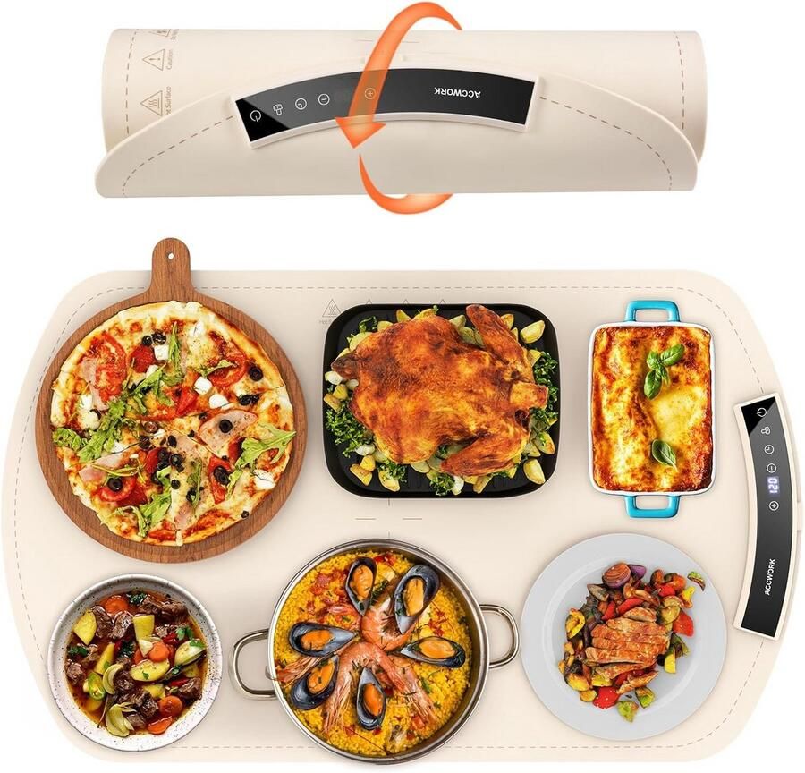 Elektrische Warmhoudplaat voor Buffet en Diner Uitschuifbaar en Inklapbaar 6 Tijdsinstellingen