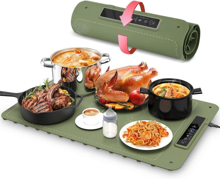 Elektrische Warmhoudplaat voor Gerechten met 3 Temperatuurniveaus Flexibel en Oprolbaar