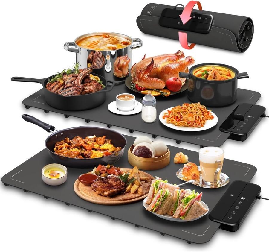 Elektrische warmhoudplaat Warmhoudmat Buffet en feest 6 temperatuurstanden Draagbaar Grijs