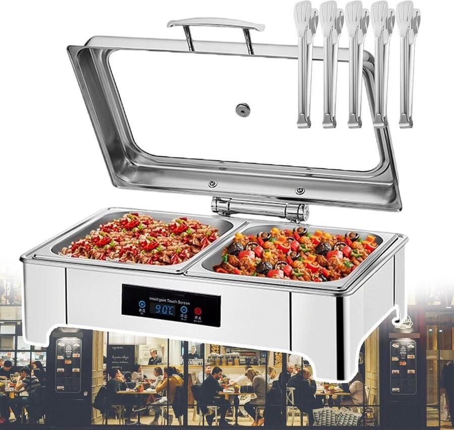 Elektrische Warmhoudschotel Buffetset Warmhoudplaat Gerechten Warm Houden Instelbare Temperatuur Touchscreen 135 Liter Eetkom Roestvrijstaal