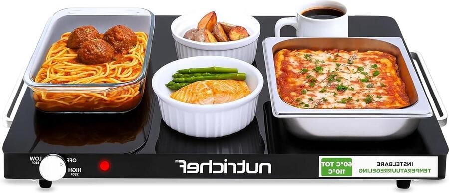Elektrische Warming Tray Warmhoudplaat Buffet Gerechten Warm Houden Verstelbare Temperatuur 59 x 44 cm Zwart