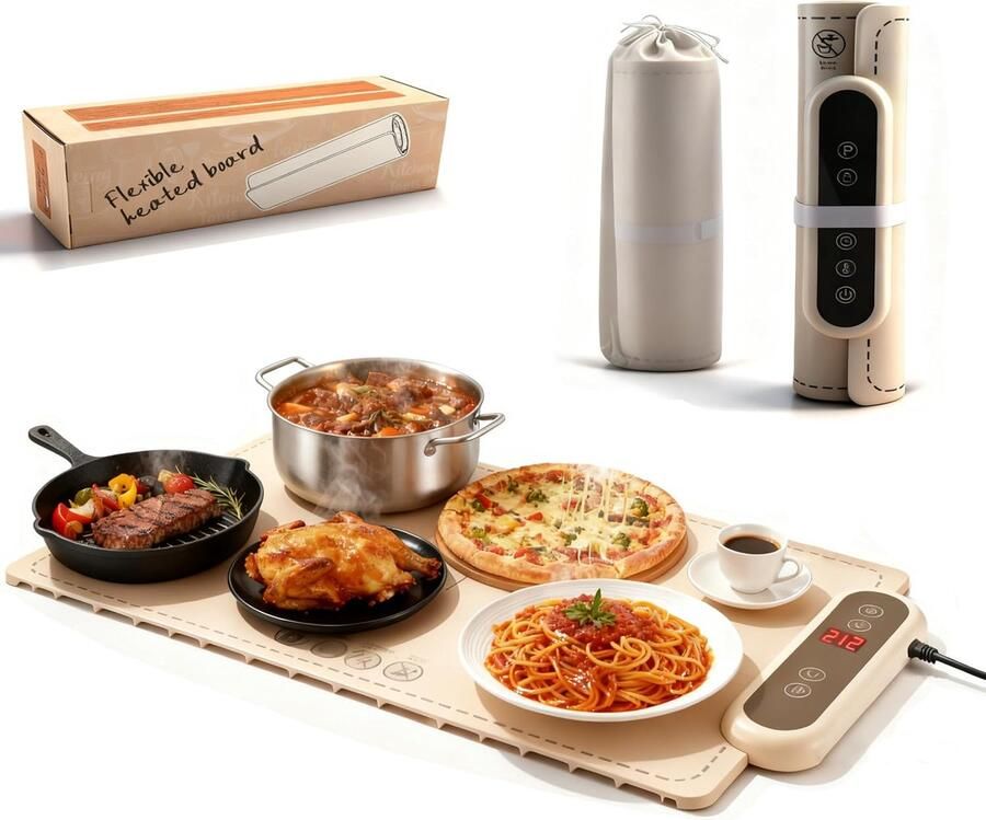 Elektrische warmplaat 290 W Vouwbare siliconen warmplaat 6 temperatuurinstellingen Ideaal voor buffetten ShopVlot